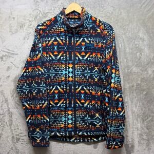 Powder River Outfitters Mens Fleece Jacket Aztec Southwestern Full Zip Blue M